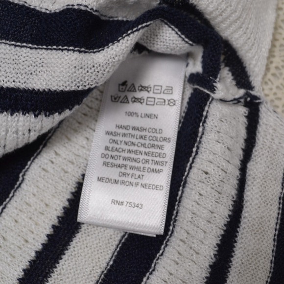 Cynthia Rowley Striped Preppy Casual Linen Cozy Spring Sweater Navy White Beach - Picture 6 of 6